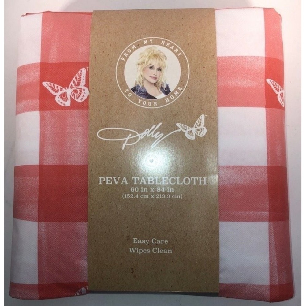 Dolly Parton From My Heart To Your Home PEVA Tablecloth 60 in x 84 in Red Gingha